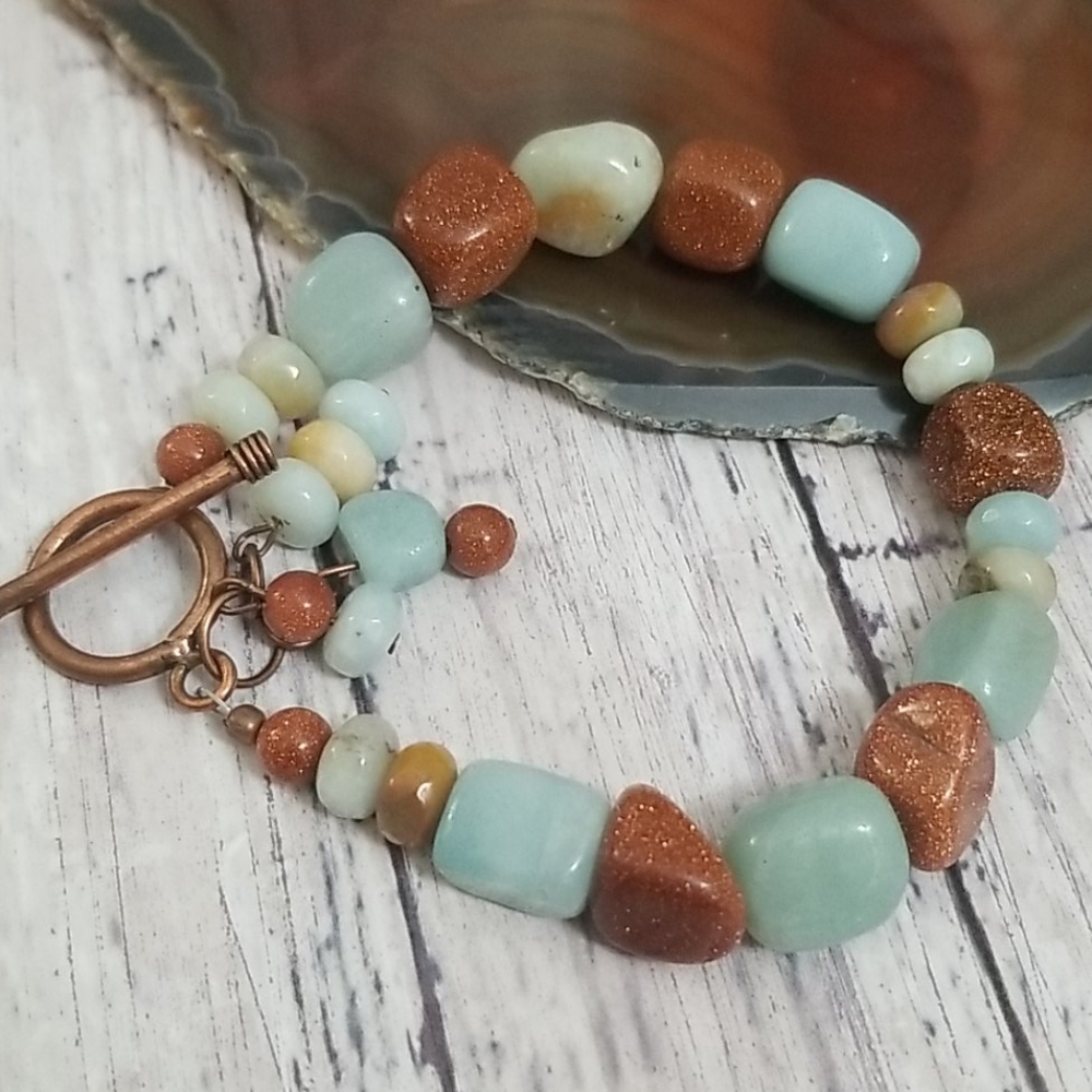 Amazonite, goldstone, copper, freeform, nuggets